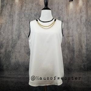 [Karl Lagerfeld Paris] faux leather trim blouse